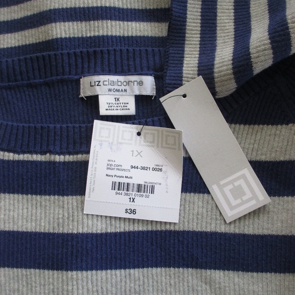 NWT - LIZ CLAIBORNE pretty striped sweater - sz 1X - Picture 2 of 3
